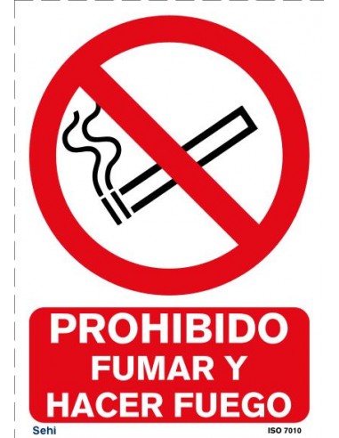 Señal A4 PVC prohibido fumar y hacer fuego P203