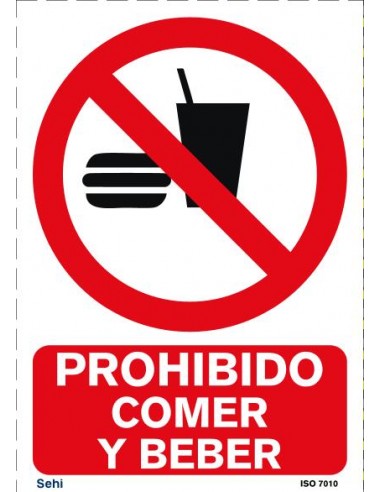 Señal A4 PVC prohibido comer y beber P210