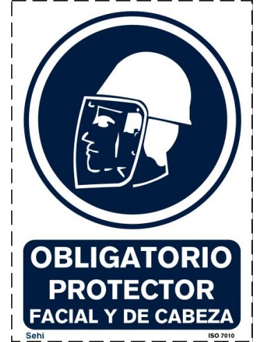 Señal A4 PVC obligatorio obligatorio el uso de protector facial y de cabeza O18