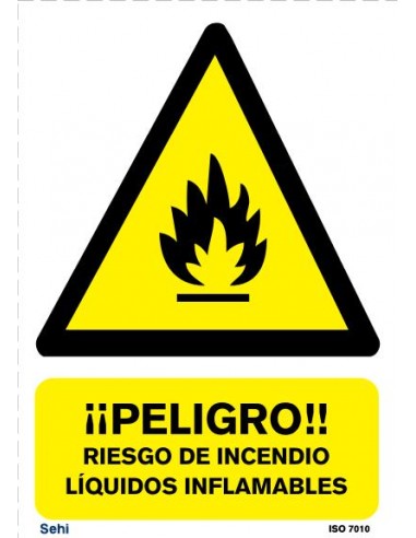 Señal A4 PVC peligro riesgo de incendio líquidos inflamables AV138
